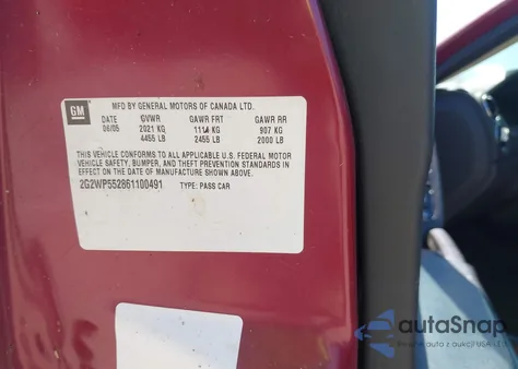 2006 Pontiac Grand Prix из США, поврежденный, VIN 2G2WP552861100491